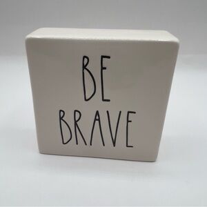 Rae Dunn Ceramic Block Sign “Work Hard /Be Brave” 4x4x1.5 Dorm Home Office Decor